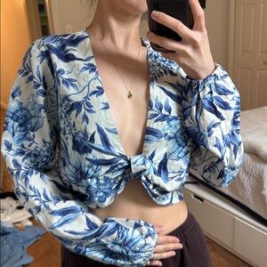 H&M Blue Floral Wrap Blouse